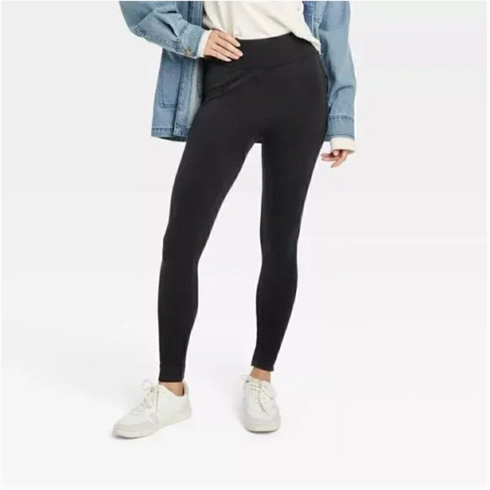 Universal Thread High Waist Rib Contrast Seamless Leggings Faded Black L/XL